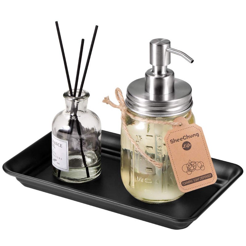 SheeChung Vintage Farmhouse Decor Metal Vanity Tray(2 Pack),Countertop Guest Hand Towel Storage Organizer Tray Dispenser, Sturdy Holder for Perfume,Cosmetics, Jewelry, Makeup Bathroom Organizer (Black) - Image 2